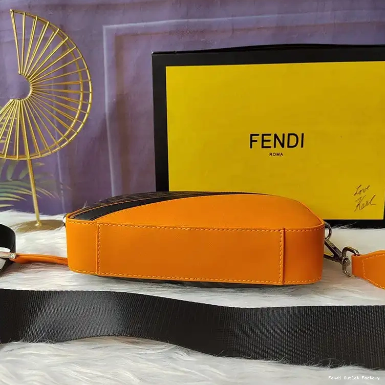 Cheap HOT Case FF Compact Fendi In Orange Camera Motif Fabric Brown 0517